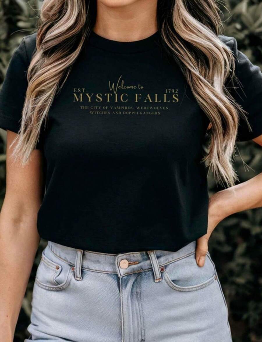 Mystic Falls Shirt, Vampire, Salvatore Brothers, Vampire Shirt, Damon And Stefan Shirt, Werewolves, Diaries, Witches, Bookstagram, Bookfan - màu đen - Xem 1
