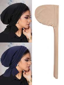 4pcs/Set Women's Elegant Solid Color Headband With Twist And Bow, Turban Hat Fashionable Cap For Spring And Autumn Bonnet Hair Bonnet Turban Sleep Bonnet - Multicolor - View 4