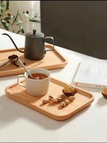 1/2 Pcs Bamboo Wood Tray, Serving Plate, Breakfast Plate, Restaurant Kitchen Tray, Fruit Plate, Coffee Plate, Tea Plate, Snack Plate, Living Room Decor, Suitable For Hotel, Restaurant And Home Use, Can Hold Fruit, Dessert, Snacks, Holiday, Thanksgiving, Christmas, New Year, Outdoor, Beach And Patio Multi-Functional Tray. - Apricot - View 7