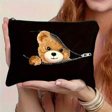 2 piezas, Bolsa de maquillaje con estampado de oso de peluche y gato negro, bolsa de cosméticos con cremallera y bolsa de aseo con estilo gótico oscuro de la academia, bolsa reutilizable para medicamentos con tema lindo, bolsa para lápices, bolsa de almacenamiento, bolsa de viaje y maquillaje - para la escuela, decoración del hogar de verano, bolsa para bocadillos - 9 pulgadas * 6 pulgadas Bolsa de maquillaje, neceser, bolsa de cosméticos, bolsa de lavado, artículos esenciales de viaje, artículos esenciales de vacaciones para hombres y mujeres