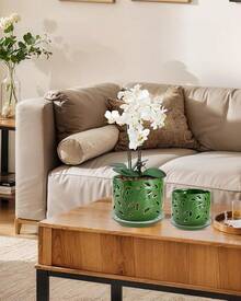 KF-Plant AccessoriesOrchid Pot With Holes, 5+6Inch Ceramic Plant Pots With Drainage Holes And Tray, Promoting Air Circulation And Drainage, Indoor/Outdoor White Flower Potsplant Garden - 綠色-1 - 查看 5