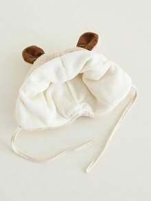 1 件装婴儿羊羔绒护耳帽，可爱熊图案保暖帽，适合男婴和女婴，幼儿秋冬日常穿着