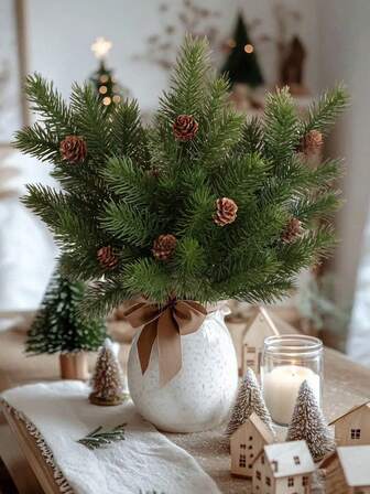 1/3PCS Artificial Christmas Pine Needle Branches, Traditional Cedar Pinecones, Faux Pinecone And Pine Branch Bouquets, Green, PE Material, Wholesale, Artificial Flowers, Imitation Plants, Outdoor Gathering Event Festive Birthday Wedding Party Decorations, Christmas Festive Decorations, Courtyard Entrance Dining Room Living Room Bedroom Garden Home Decor.