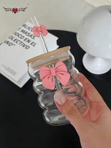 Bowknot Coffee Glass Straw Cup - Girly Bowknot Straw Cup, Milk Tea Straw Cup, Matcha Coffee Straw Cup - Excellent Choice For Holiday/Birthday Gifts! - Multicolor - View 2