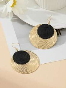1set Exaggerated Double-Layer Large Linen Disc Earrings, Pendant & Choker Necklace - Round - View 17