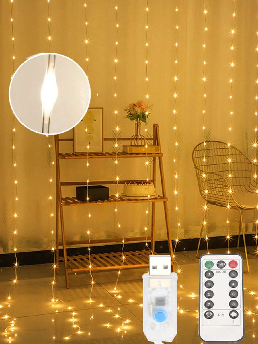 2m*2m/3 metros*3 metros Luces de cortina de ventana, Luces de hadas LED, Corona de Navidad, Luces de cadena alimentadas por USB, Adecuadas para ventana exterior, fiesta de boda, patio, hogar, decoración de Año Nuevo