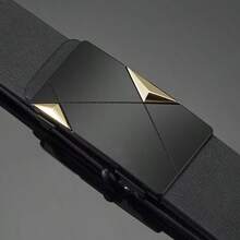 1pc Men's Black Belt - Unique Geometric Buckle Design, Casual Details, Triangular Decor Buckle, Suitable For Men's Daily Wear, Geometric Inlaid Buckle Black Belt, Modern Style Black Belt - A - View 4