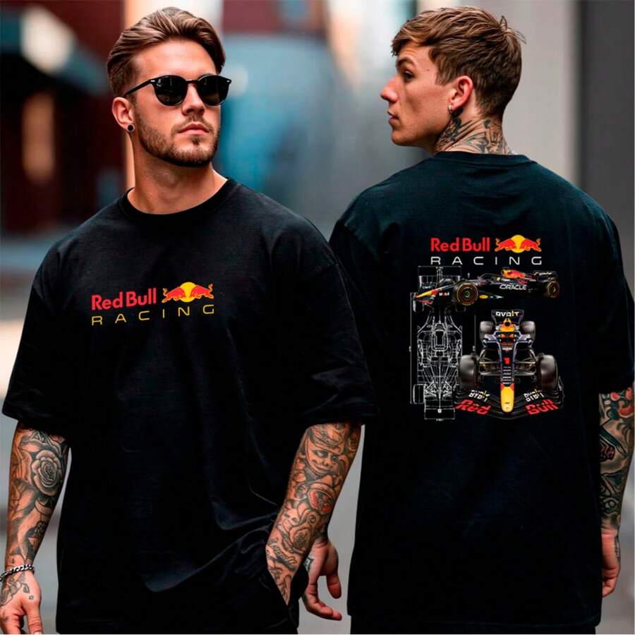Red Bull F1  Car Oversized Casual Cotton T-Shirt - 黑色 - 查看 1