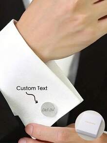 Single, Stylish And Luxurious High-Quality Round Smooth Stainless Steel Cufflinks, Capable Of Carving English Names, Numbers, Dates, And Simple Patterns. Classic Shirt And Dress Cufflinks For Men, Suitable For Wedding Business And An Ideal Gift Choice - Silver - View 2