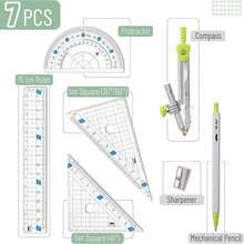 Mr Pen- Geometry Set, 7 Pcs, Compass For Geometry Compass Math, Geometry Kit With Storage Box, Math Compass, Geometry Set For School, Protractor And Compass Set, Drawing Tools, Ruler Set - White - View 2