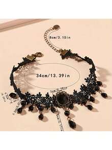 新款优雅水滴流苏蕾丝项链，时尚女士颈链