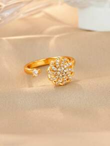 1PC Spinner Sunflower Rings For Women Stainless Steel Anti Anxiety Fidget Ring Wedding Jewelry Daily Wear Decoration