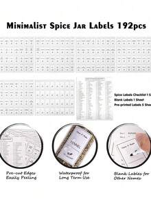 192 件厨房食品标签套装、香料罐标签、玻璃瓶贴纸、白色食品分类贴纸（不含瓶子） - 彩色 - 查看 6