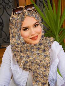 1pc Graffiti-Print & Tie-Dye Design Hijab Scarf - Multicolor - View 1