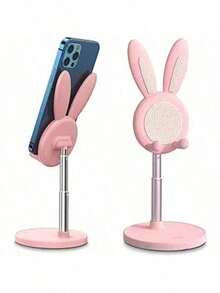 1pc  Rabbit Ear Desktop Phone Holder | Cute Design Adjustable For Watching TV Shows And Live Streaming, Great Desktop Atmosphere Item - 粉色 - 查看 4