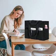 Large Tote Bag Women Waterproof With 12 Pockets Top Zipper Close Utility Bags Work School, Style - 黑色 - 查看 2