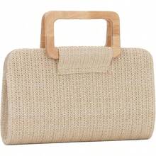Straw Clutch Purses Women Summer Beach Bag Woven Evening Handbags Top Handle Shoulder Bag Vacation - 卡其色 - 查看 7