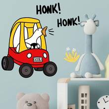 ملصق حائط جديد بشكل بطة كرتونية تقود سيارة حمراء، مناسب لديكور غرفة النوم وغرفة المعيشة، ملصقات ديكور المنزل