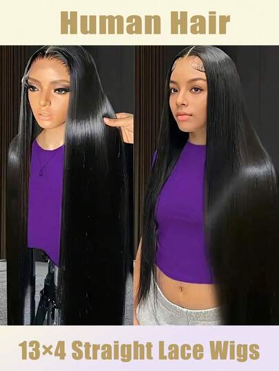 36英寸女士直发假发，真人发丝，折扣优惠。36英寸直发前额假发，真人发丝，女士无胶13*4蕾丝假发，新手友好，自然色，180%密度，8-36英寸，自然外观，适合日常、派对、拍照 - 圣诞装饰，女士圣诞礼物。无胶蕾丝前额假发，预先拔毛发际线 - 36英寸直发真人发蕾丝前额假发，自然外观，适合日常佩戴（8-16英寸波波头假发）