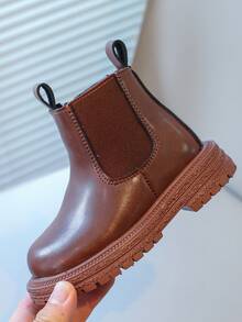 1 双棕色幼儿/小女孩切尔西靴，柔软舒适的弹性针织 + PU 衬里，温暖的拉链设计，圆头，灵活的鞋底，经典英伦风格，适合室内/室外、休闲、学校、秋冬