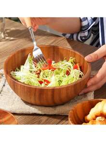 1PC,Acacia Wooden Fruit Salad Bowl, Japanese Style Rice Bowl, Single Wooden Ramadan Tableware, Utensils For Kitchen, Wood Soup Bowls - Multicolor - View 6