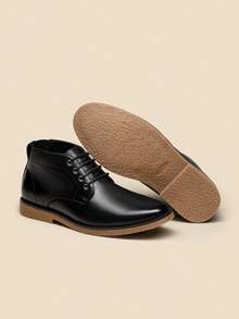 Men's Derby Oxfords Chukka Boots Formal Business Casual Leather Shoes - 黑色 - 查看 3