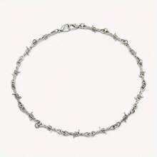 1pc Fashion Punk Twist Spike Thorn Metal Wire Chain Necklace Men's Unisex For Christmas Accessory - 銀色 - 查看 5