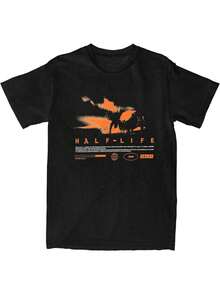 Men T Shirt Videogames HALFS LIFES V3 T-Shirts Cool Summer Tees Funny Print Pure Cotton Tops Plus Size 5XL - 黑色 - 查看 1