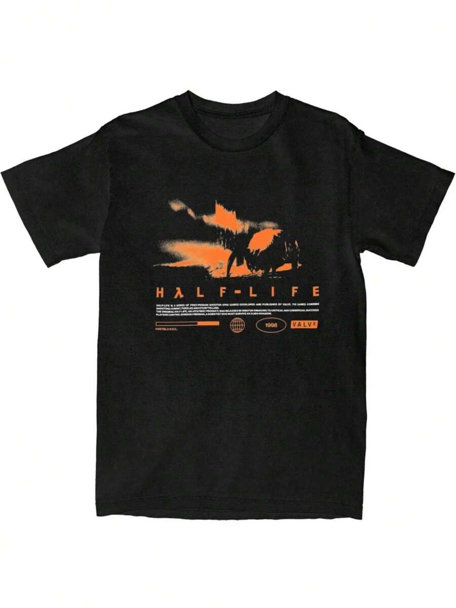 Men T Shirt Videogames HALFS LIFES V3 T-Shirts Cool Summer Tees Funny Print Pure Cotton Tops Plus Size 5XL - 黑色 - 查看 1