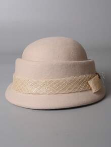 1 peça novo chapéu francês elegante versátil outono/inverno redondo de lã feltro, aba virada para cima decoração de laço chapéu de balde de aba pequena inverno quente