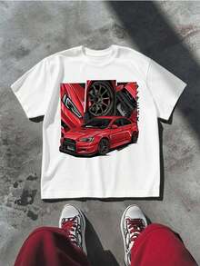 Mitsubishi Lancer Evo T-Shirt, Men's Summer Fashion Printed Pure Cotton Short Sleeve T-Shirt, 220g (1 Piece) - 白色 - 查看 2