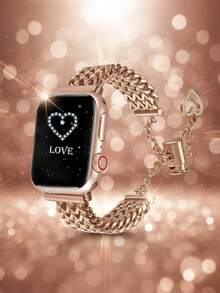 Curea de lux din oțel inoxidabil compatibilă cu Band 38mm 40mm 41mm 42mm 44mm 45mm 46mm 49mm, brățară de schimb metalică reglabilă pentru femei cu pandantiv în formă de inimă pentru I Watch Series 9/8/7/6/5/4/3/2/1/SE/Ultra
