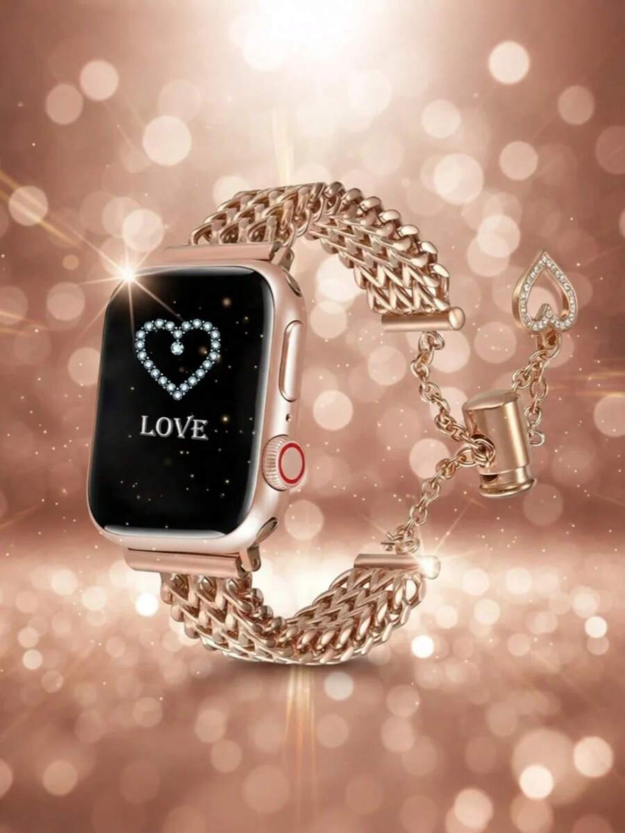 Curea de lux din oțel inoxidabil compatibilă cu Band 38mm 40mm 41mm 42mm 44mm 45mm 46mm 49mm, brățară de schimb metalică reglabilă pentru femei cu pandantiv în formă de inimă pentru I Watch Series 9/8/7/6/5/4/3/2/1/SE/Ultra