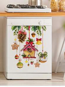 1 pieza Pegatina de plantas verdes navideñas para ventana, pegatina de vidrio con hojas de pino y bayas rojas, poinsettia, ramas de árbol de Navidad, pegatinas para ventanas, para decoración de fiestas navideñas, hogar, centro comercial, decoración de pared, decoración de habitación, decoración navideña, decoraciones navideñas para el hogar - Multicolor - Ver 11