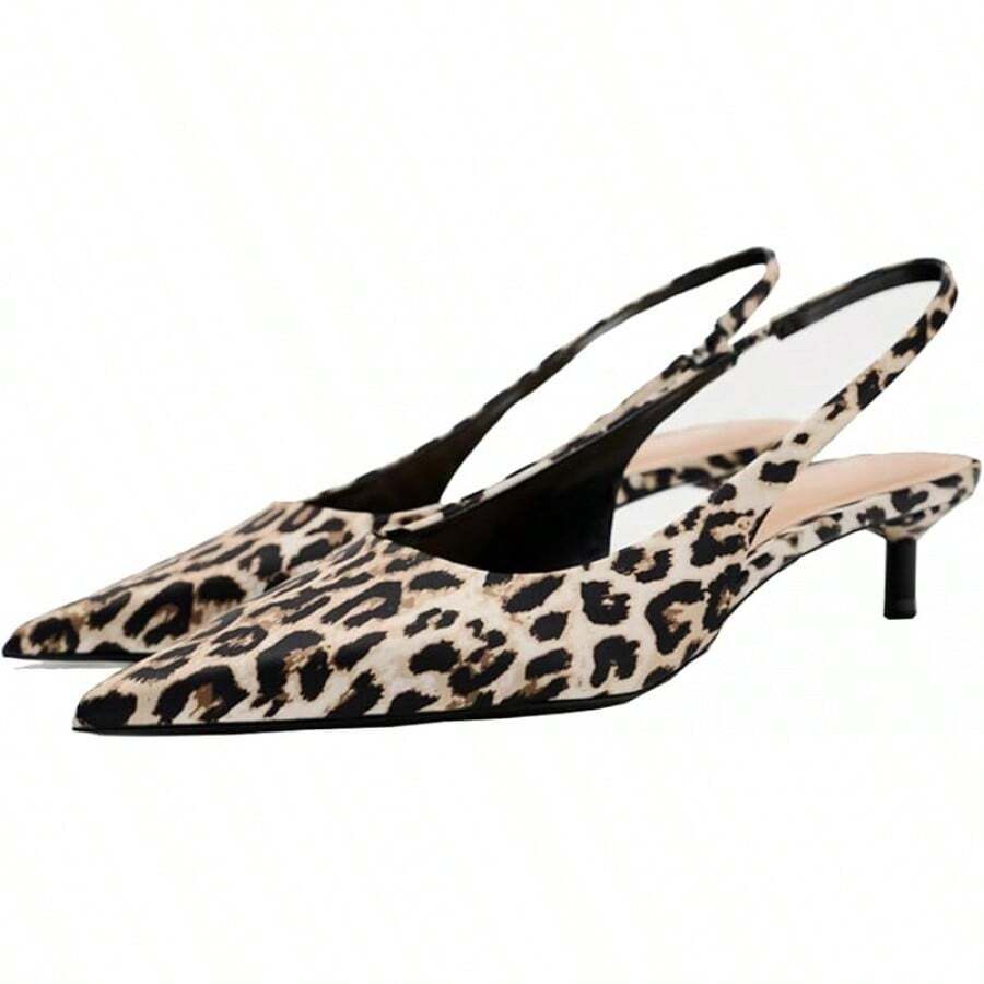 Fashion Leopard Print Slingback Pumps Shoes For Women Pointed Toe Kitten Heelshalloween - 181豹紋 - 查看 1