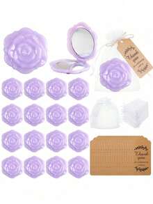 18pcs/Set, Bridal Shower Favors Rose Design Mirrors Plastic Compact Mirrors Bridal Thank You Cards With Organza Bags Wedding Party Gifts Bridesmaid Gifts For Guests Bridal Party Supplies - Purple - View 1