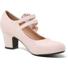 Enelauge Women's Mary Jane Heels With Bow Retro Closed Round Toe Pumps Sweet Ankle Strap Low Block Heels Chic Bowtie Vintage Dress Wedding Party Office Daily ShoesChristmas - Hồng - Xem 5