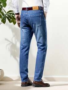 Men's Work Jeans, Durable Straight Fit, Everyday Office Pants - Màu xanh lam - Xem 5