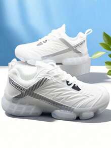 2025 New Men's Casual Sports Shoes, Thick Sole, Height Increasing, Anti-Slip, Wear-Resistant, Mesh Upper, Breathable, Soft & Comfortable, Air Cushion Shock Absorption, Suitable For Students, Fitness, Campus, Running, Color Matching