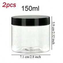 2 piezas Frascos de almacenamiento de plástico de 7 cm de diámetro con tapas, contenedores para pintura/crema/mascarilla, botellas de muestra de boca ancha transparentes de PET con tapas negras