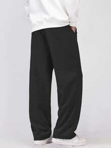 Men's Loose And Fashionable Sporty Long Pants, Featuring A Casual And Simple Solid Color Wide-Leg Design, With Drawstring At The Waist And Large Pockets, Suitable For Daily Strolls, Work, Travel, Etc