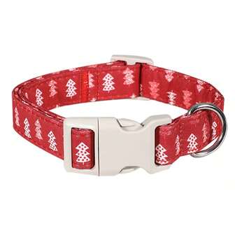 Christmas Tree Print Dog Collar - Soft & Comfortable Adjustable Collar, Red Christmas Tree Pattern, Suitable For Medium Breeds, Adjustable Polyester Pet Collar For Indoor And Outdoor Use, Dog Pet Gift