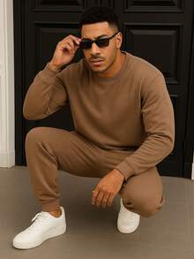 Men Sweatshirt Co-Ords - Camel - View 2
