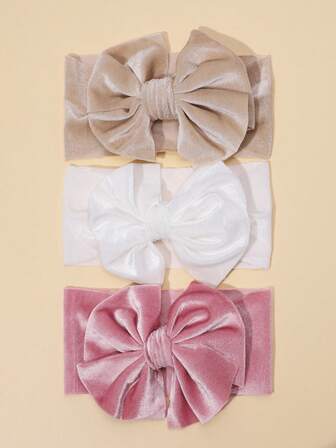 Set de 3 diademas de terciopelo con lazo para bebés niñas, suaves y cómodas, aptas para uso diario, otoño/invierno
