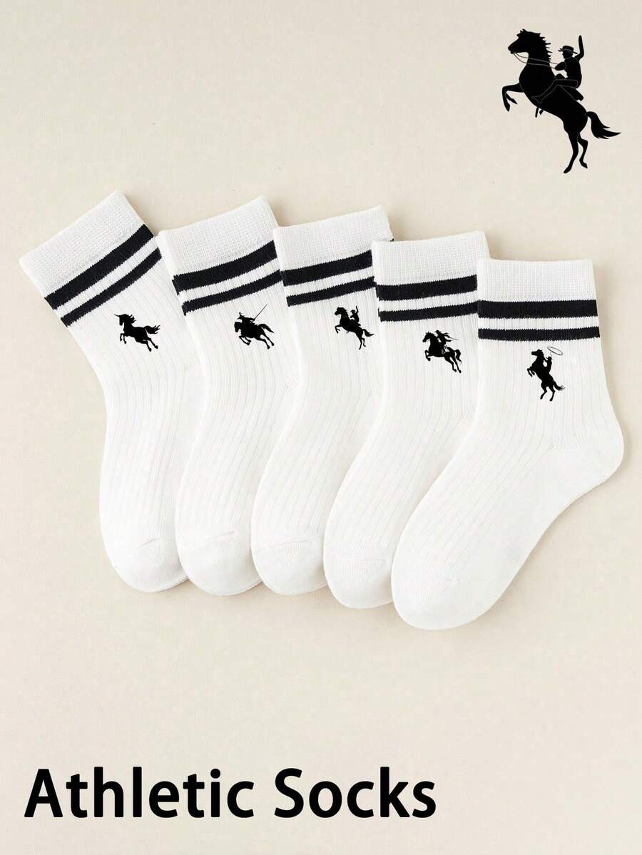 5双,1双,男女通用,小马,绅士骑马,马球元素,马球步行印花中筒袜,泡泡袜,蕾丝袜,泡泡蕾丝袜,流苏袜,婴儿必需品 - 彩色 - 查看 1