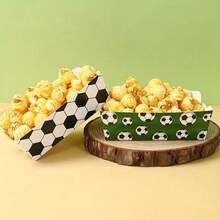 12pcs Football Party Food Tray -White&Green Football Pattern, Foldable Paper Tray, Suitable For Birthday Parties, Theme Parties, French Fries, Popcorn Boxes, Party Decorations, Etc