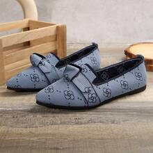 Zapatos de mujer de punta plana de un solo pie estribo cómodo Casual zapatos de mujer de tacón plano - Azul - Ver 5