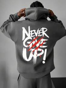 GRDR Men's Autumn/Winter Letter Slogan & Scratch Print Casual Loose Fit Hoodie Sweatshirt