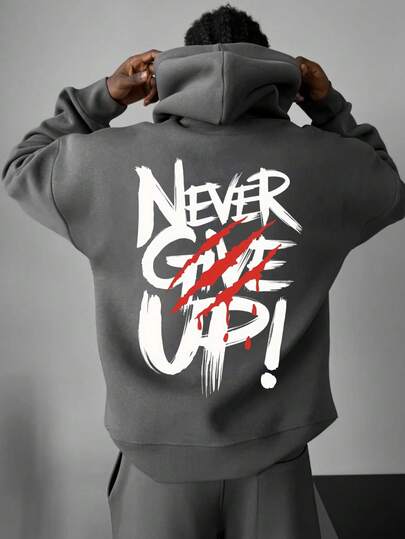 Moletom com capuz masculino com estampa de slogan e arranhões, casual e solto, outono/inverno