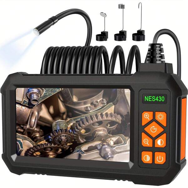 1 pieza Cámara de endoscopio industrial Borescope con luz, pantalla LCD HD de 4.3", 8 luces LED, cable semirrígido de 16.5 pies, recargable por USB - para reparación de automóviles, plomería, inspección de alcantarillas, herramienta de inspección de alcantarillas, diseño robusto, construcción duradera